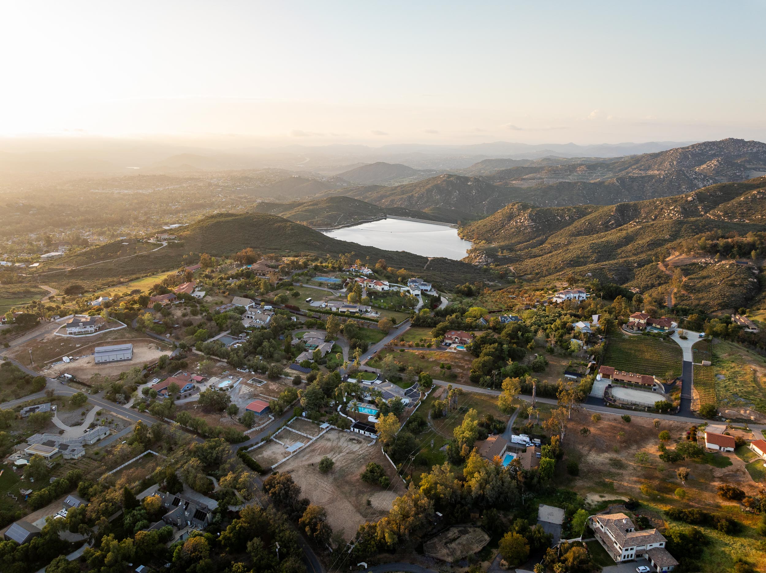 Aerial view Poway hills San Diego estate staging