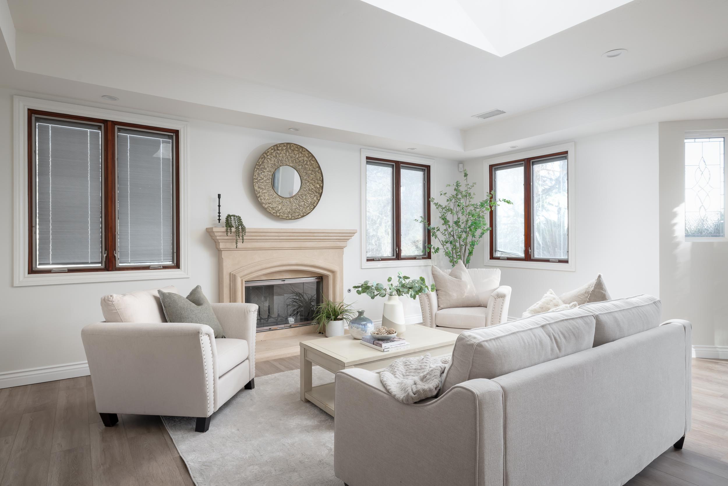 Staged sitting room fireplace Poway estate staging