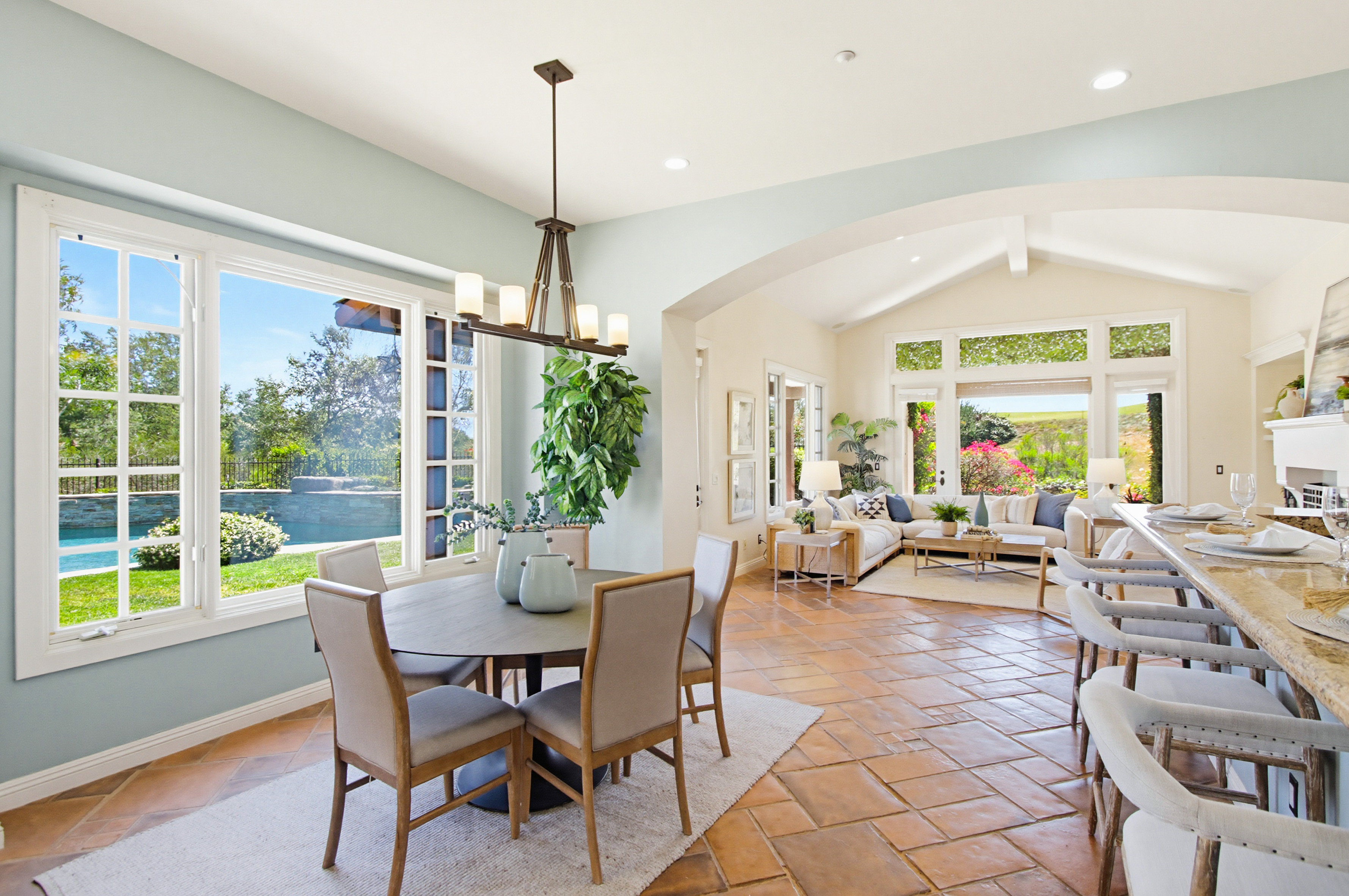 Santaluz staged kitchen dining room terracotta floors San Diego